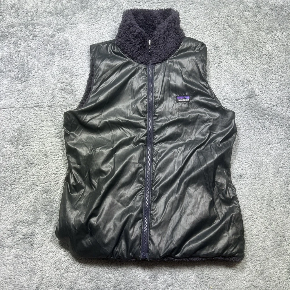 Patagonia Los Gatos Deep Pile Vest Womens M Purple Full‎ Zip Reversible Pockets